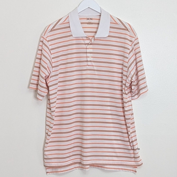 Adidas Golf Polo Men Large White Orange Striped Short Sleeve - Picture 3 of 8